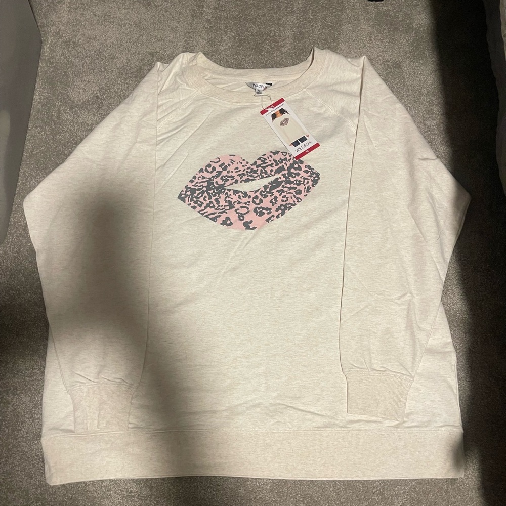 Women's Cream Sweater with Pink Graphic
